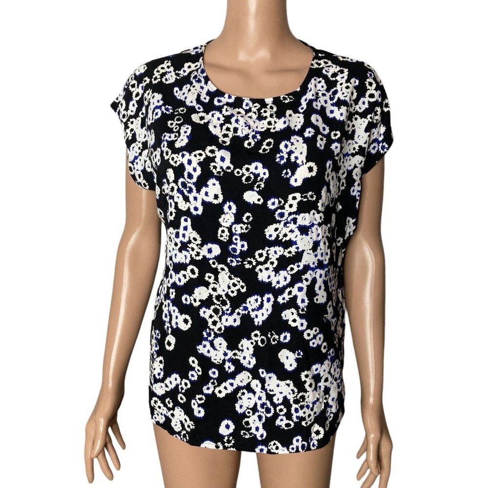 Halogen Blouse Womens Small Petite Black White Floral